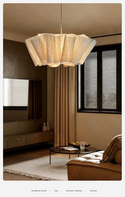 Wabi Sabi Chandelier Handmade Fabric LED Pendant Lights Vintage Design