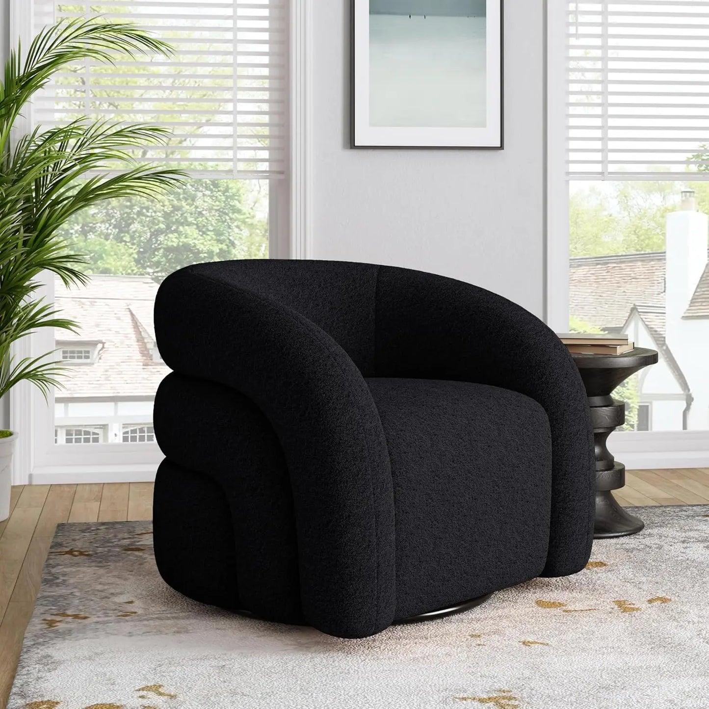 Comfy Swivel Boucle Barrel Armchair, Customized