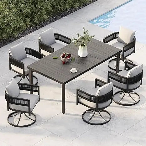 Outdoor Dining Set Metal Woven Wicker Chair Thick Cushionsw1reg