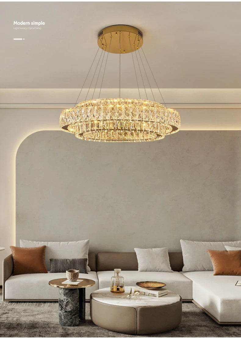 Luxury Gold Ring LED Crystal Chandeliers  Living Dining Room Villa Decoration, Pendant Lights