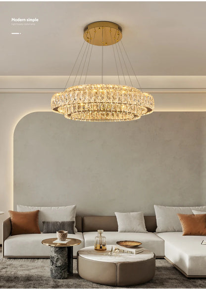 Luxury Gold Ring LED Crystal Chandeliers  Living Dining Room Villa Decoration, Pendant Lights
