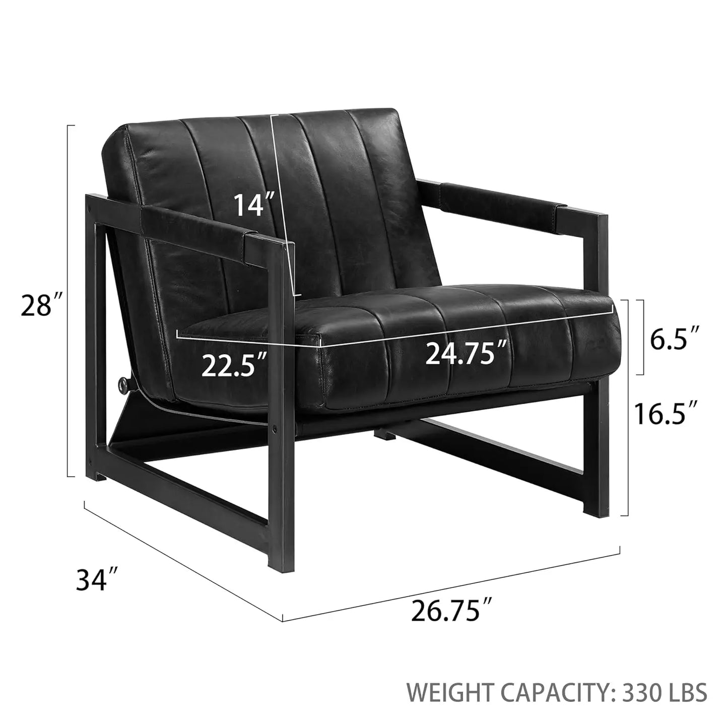 Genuine Leathe Mid Century Armchair Black Metal Frame, Customized