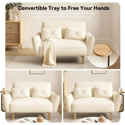 Loveseat, 47" Velvet Couch, Convertible Wooden Tray & Ergonomic Armrest, for Small Space, Apartment ,Customized