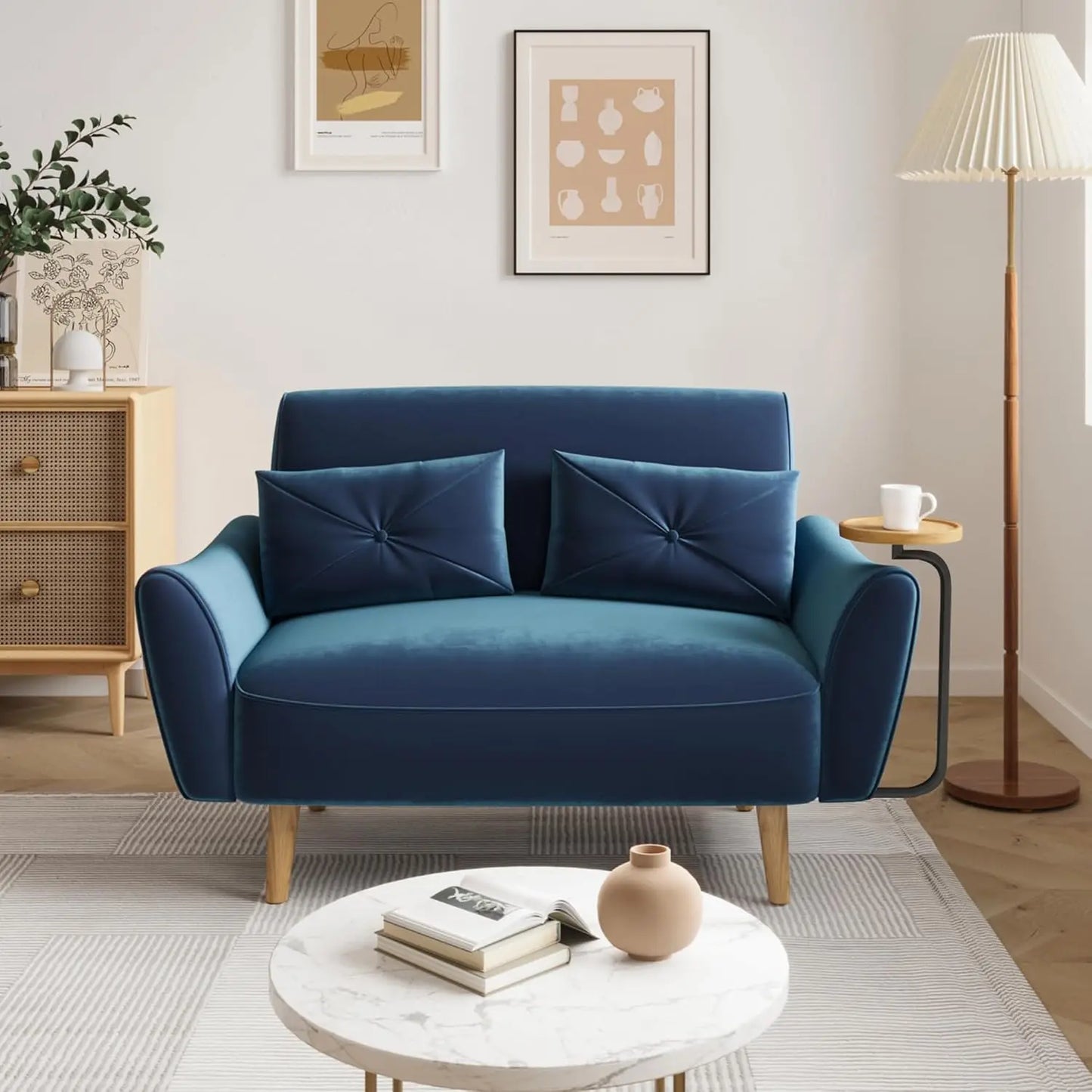 Loveseat, 47" Velvet Couch, Convertible Wooden Tray & Ergonomic Armrest, for Small Space, Apartment ,Customized
