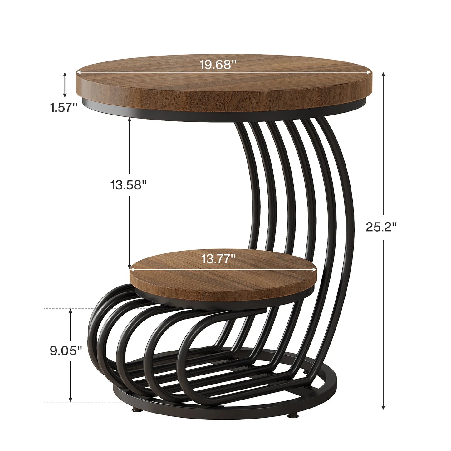 Tribesigns Gold Round End Table: 2 Tiers Faux Marble Side Table with Storage Shelf