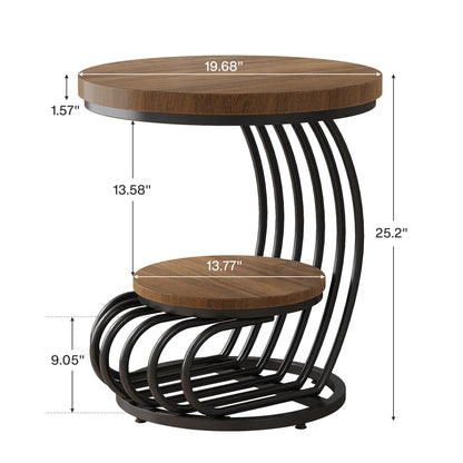 Tribesigns Gold Round End Table: 2 Tiers Faux Marble Side Table with Storage Shelf