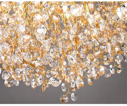 Modern Living Room LED Crystal Gold Large Chandelier Kitchen Long Pendant Lamp