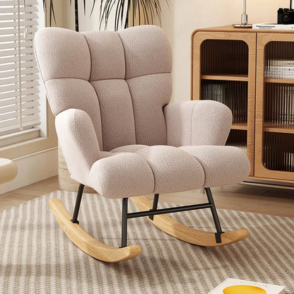 Rocking Chair, Velvet Fabric, Solid Wood,  Rocking Chair