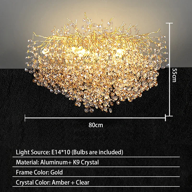 Modern Living Room LED Crystal Gold Large Chandelier Kitchen Long Pendant Lamp