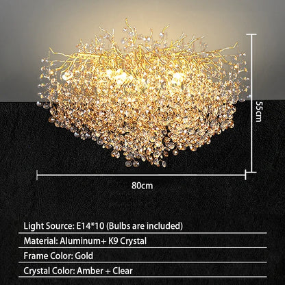 Modern Living Room LED Crystal Gold Large Chandelier Kitchen Long Pendant Lamp