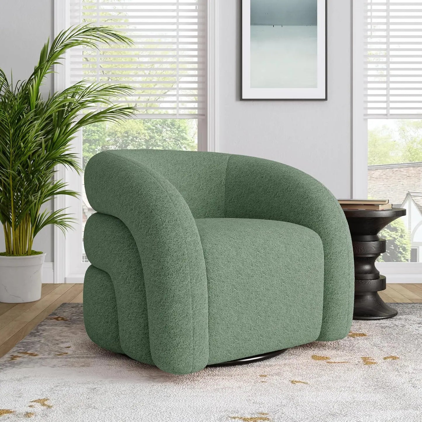 Comfy Swivel Boucle Barrel Armchair, Customized