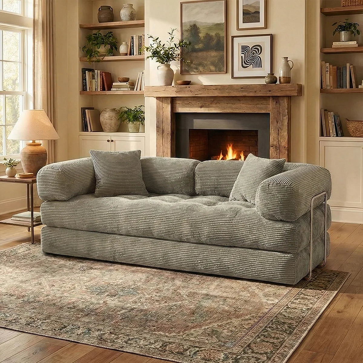 Queen Size 79' Convertible Couch 4-in-1 Folding Corduroy Futon Bed