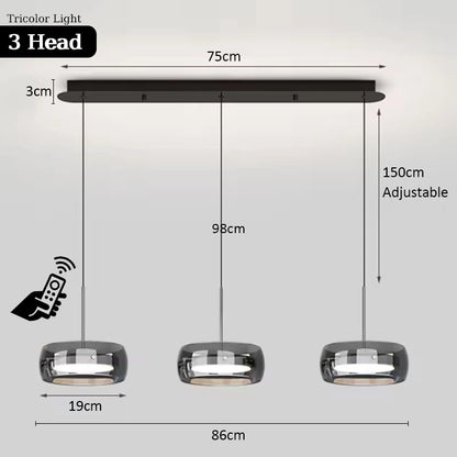 LED Modern Chandelier  With Remote Control 3 Pendant, Minimalist Dining Table Pendant Lights