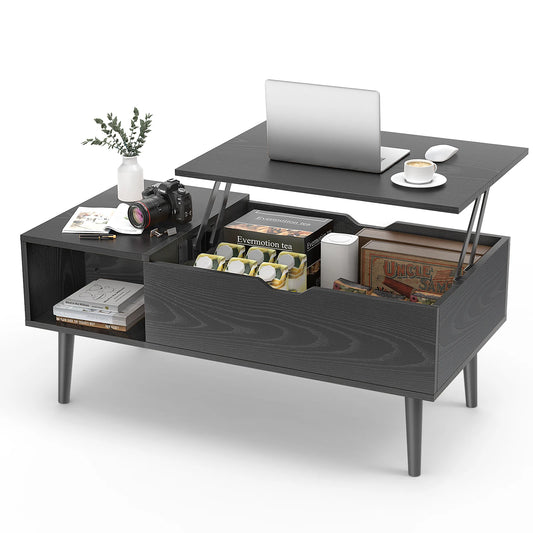 JHK Lift Top 39.37"x19.7" Desk Tea Wood Dining Tables Adjustable Storage Shelf Easy Lift Or Lower