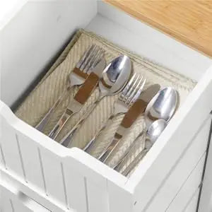 Kitchen Rolling Storage Cart w Bamboo Countertop, 3 Drawers, 3 Removable Shelves & Lockable Casters
