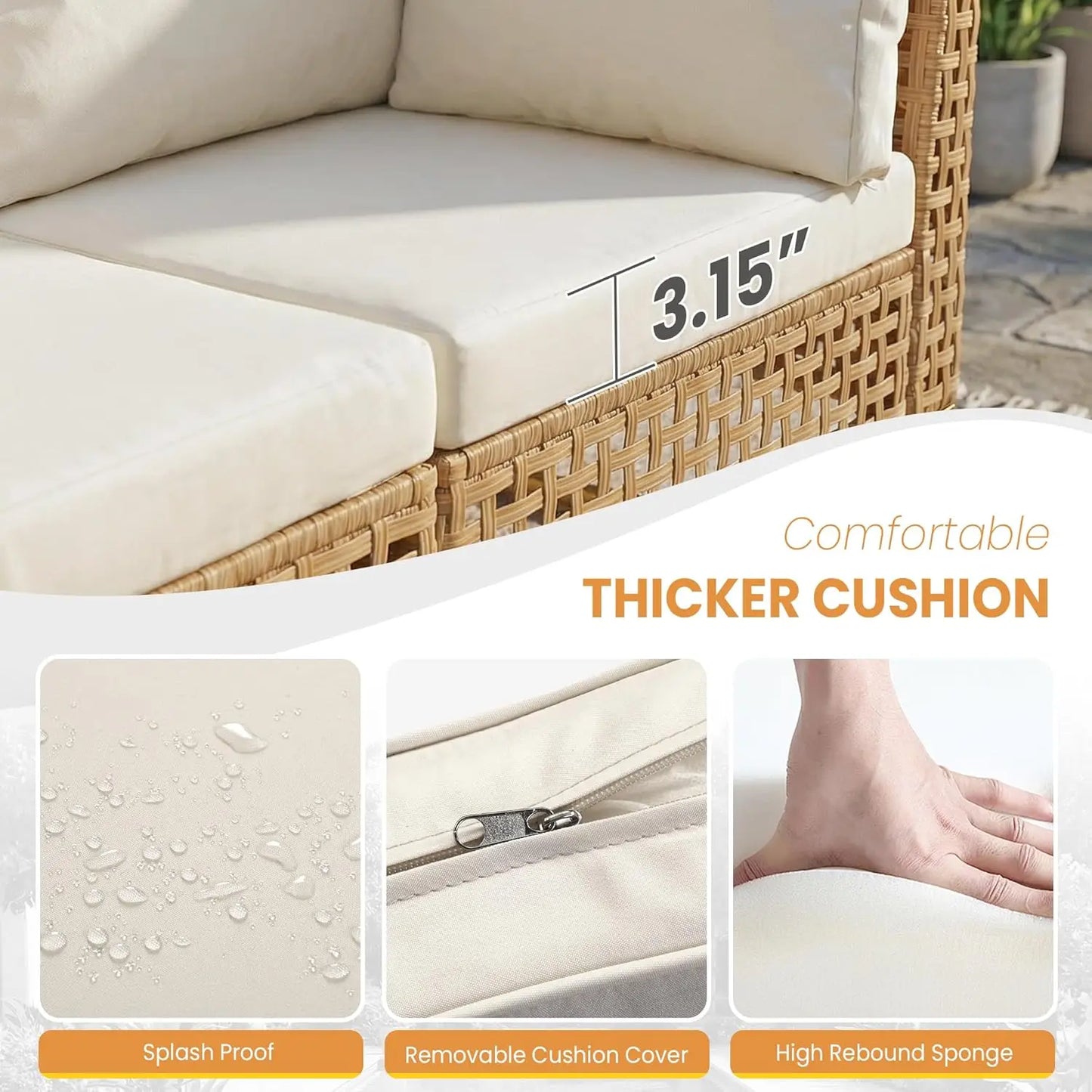 7-Piece Wicker Patio Sectional Sofa with Cushions & Glass Coffee Table. Customized
