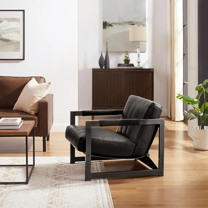 Genuine Leathe Mid Century Armchair Black Metal Frame, Customized