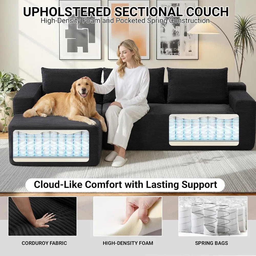97" Modular Sectional Sofa L-Shape Chaise Deep Seat Corduroy  Left Facing No Assembly, Custom
