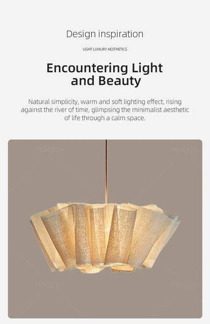Wabi Sabi Chandelier Handmade Fabric LED Pendant Lights Vintage Design