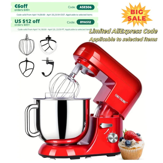 1pc CHEFTRONIC Stand Mixer, 7 Qt Tilt head- 650W 6-P Speed, US Plug, Frother for milk