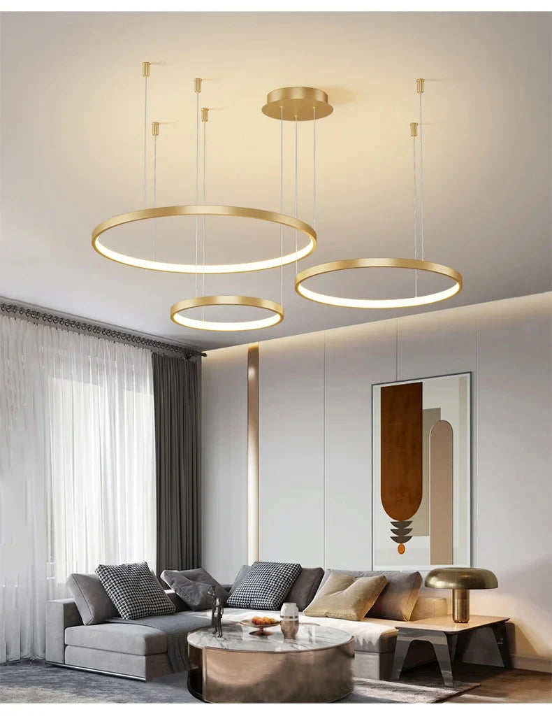 Black Rings Simple Style Modern Pendant Light,  Minimalist Chandelier Living room Dimmable Remote Lamp