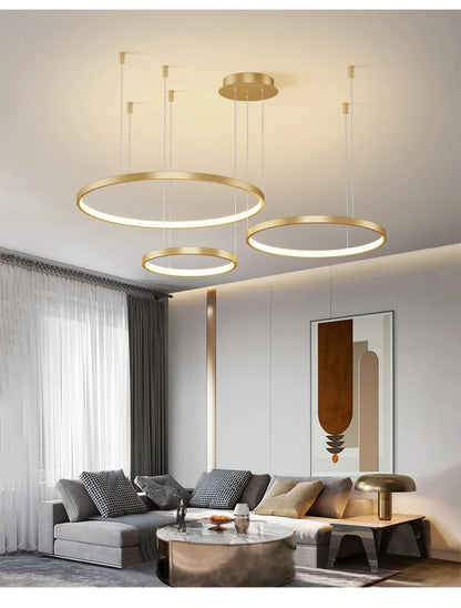 Black Rings Simple Style Modern Pendant Light,  Minimalist Chandelier Living room Dimmable Remote Lamp