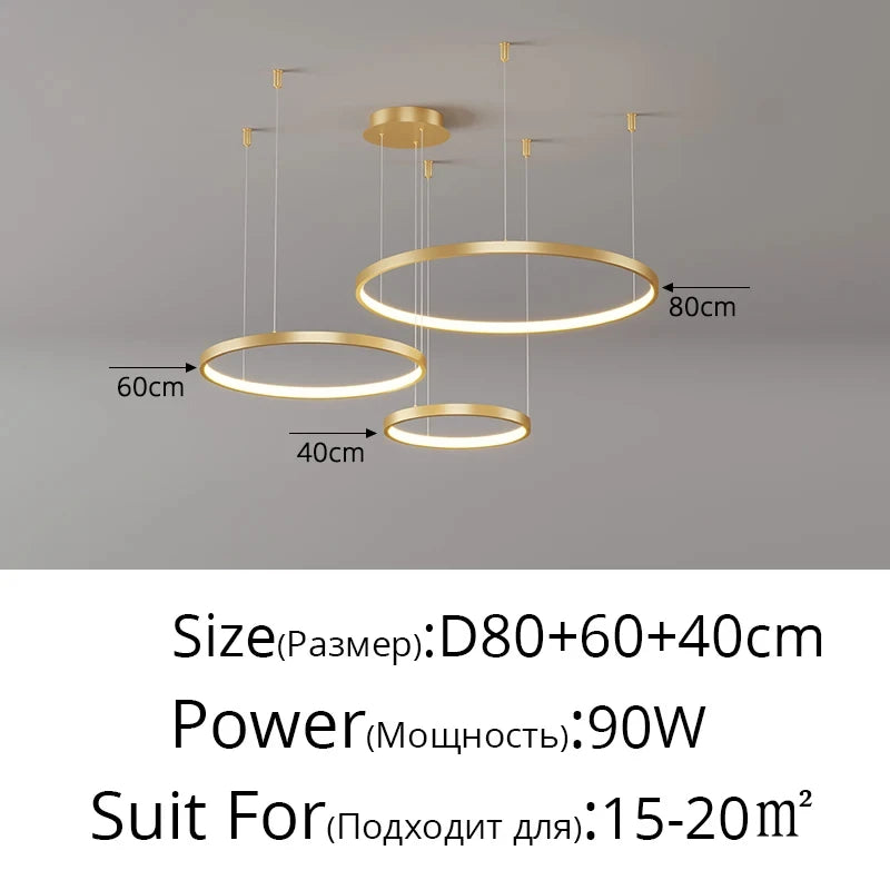 Black Rings Simple Style Modern Pendant Light,  Minimalist Chandelier Living room Dimmable Remote Lamp