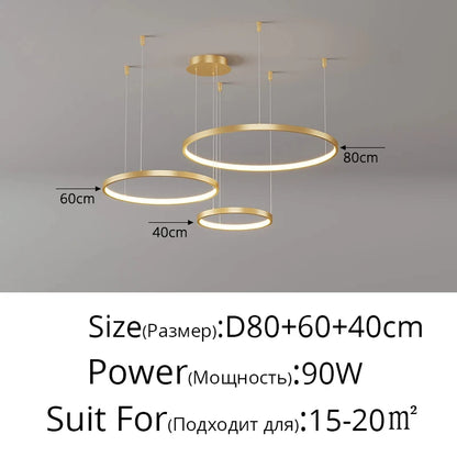 Black Rings Simple Style Modern Pendant Light,  Minimalist Chandelier Living room Dimmable Remote Lamp