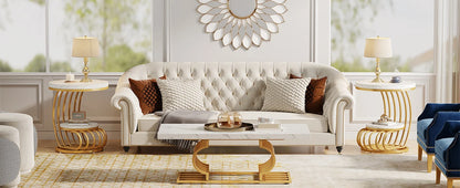 Tribesigns Gold Round End Table: 2 Tiers Faux Marble Side Table with Storage Shelf