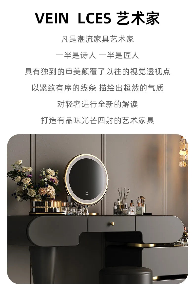 Bedroom Dressing Table Dresser Makeup Mirror Storage Cabinet Light, Luxury Premium Vanity Desk Toiletries Table