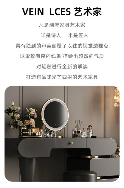 Bedroom Dressing Table Dresser Makeup Mirror Storage Cabinet Light, Luxury Premium Vanity Desk Toiletries Table