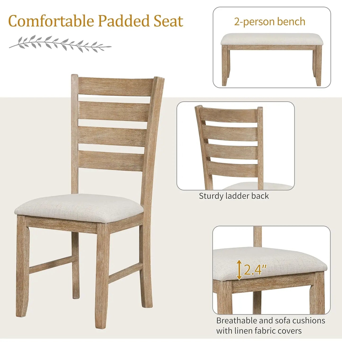 6-Piece Dining Table Set with Bench, Customized