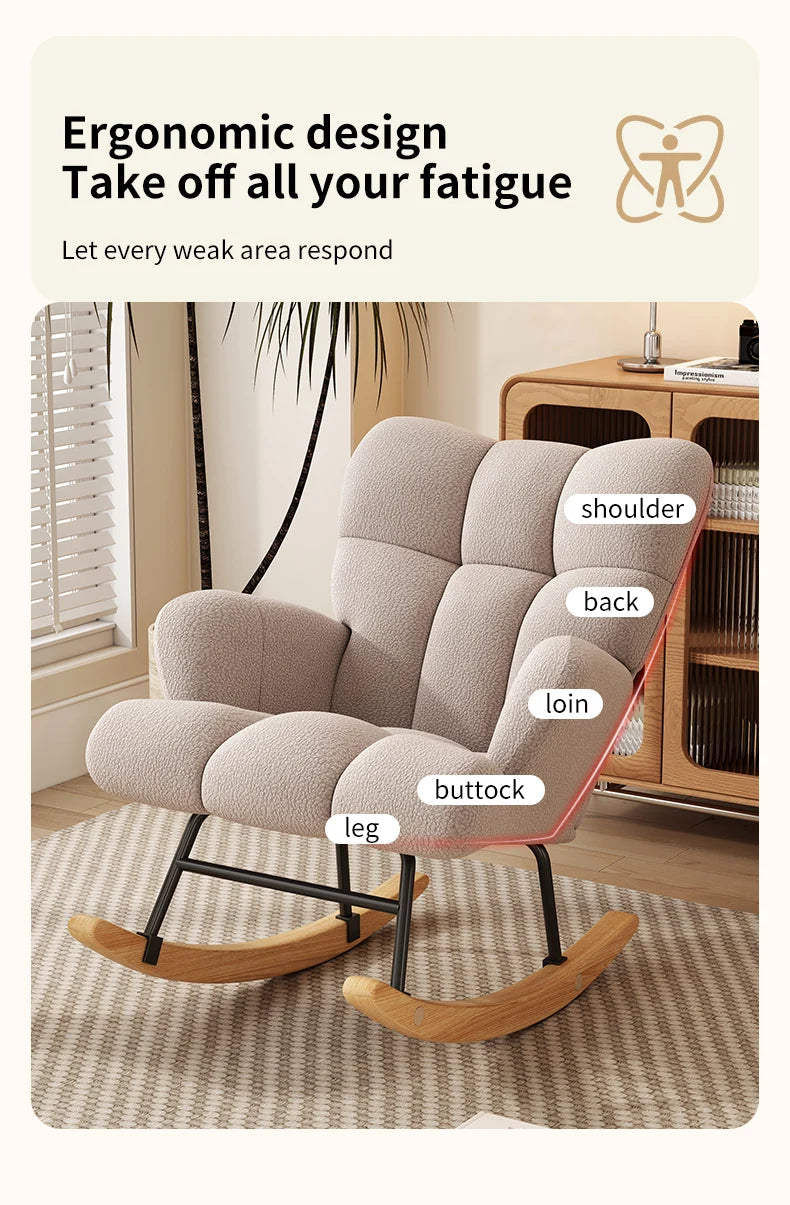 Rocking Chair, Velvet Fabric, Solid Wood,  Rocking Chair