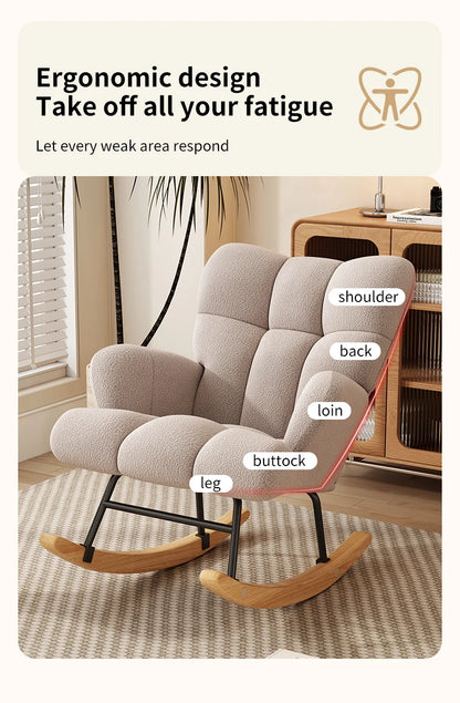 Rocking Chair, Velvet Fabric, Solid Wood,  Rocking Chair
