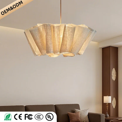 Wabi Sabi Chandelier Handmade Fabric LED Pendant Lights Vintage Design