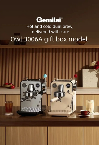 Gemilai G3006A Owl Hot and Cold Brew Semi-Automatic Coffee Machine, Small Freshly Ground for Home Use