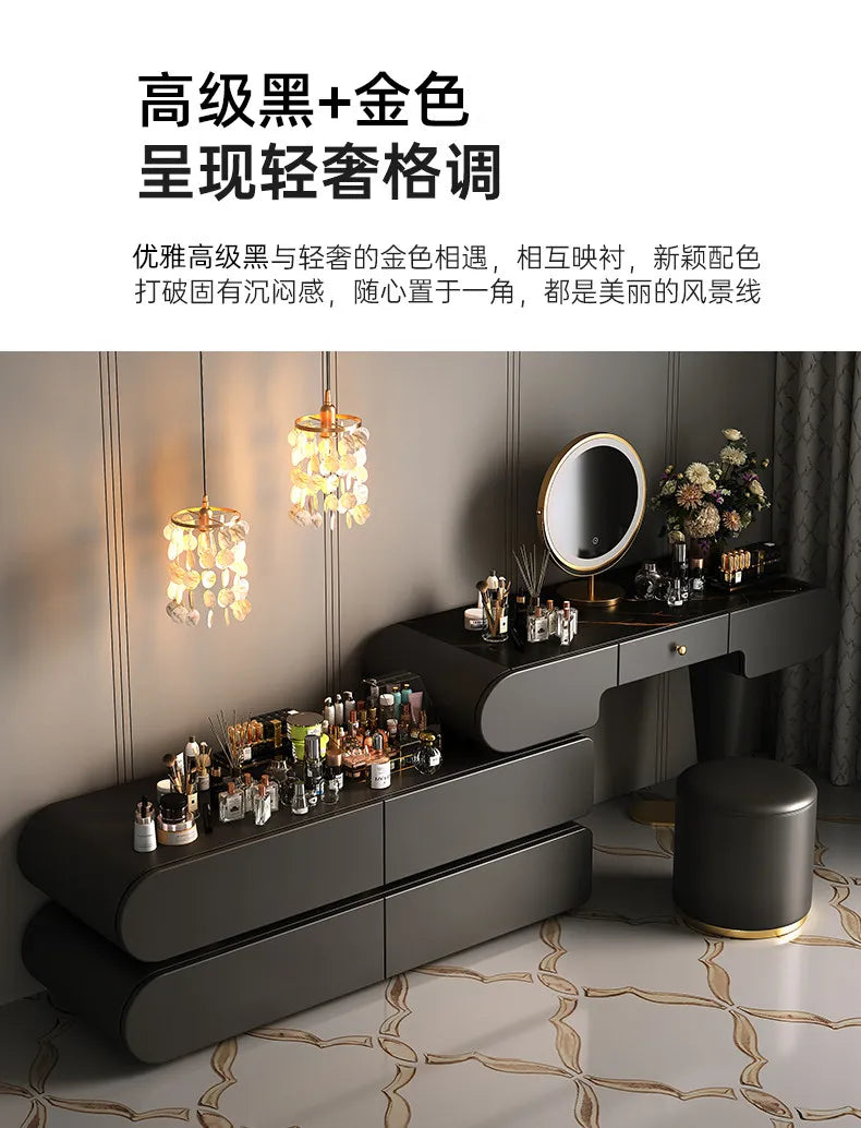 Bedroom Dressing Table Dresser Makeup Mirror Storage Cabinet Light, Luxury Premium Vanity Desk Toiletries Table