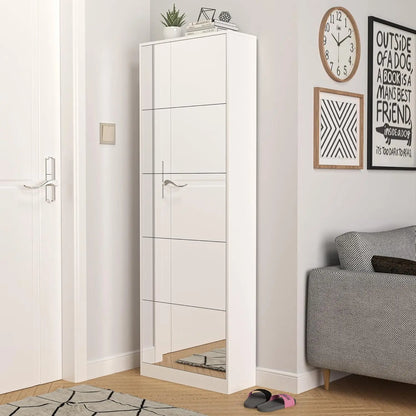 Shoe Storage Cabinet with Full Length Mirror, 30 Pairs & 5 Flip Drawer, Free Standing
