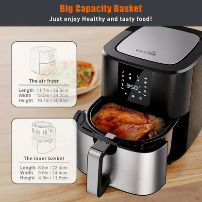 KitCook Large, 1500W 7QT AirFryer, Adjustable Temperature 100-400°F, 8 Presets Menu, Digital Touch Screen