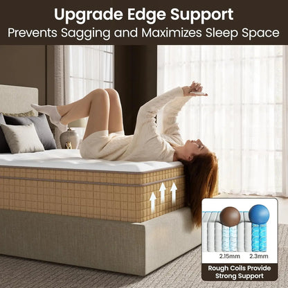 Extra Firm Mattress, 14 Inch Hybrid-Extra Lumbar & Spinal Alignment, Cooling Gel Bed