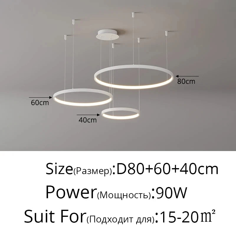 Black Rings Simple Style Modern Pendant Light,  Minimalist Chandelier Living room Dimmable Remote Lamp