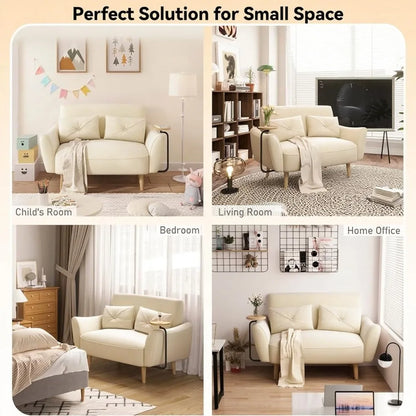 Loveseat, 47" Velvet Couch, Convertible Wooden Tray & Ergonomic Armrest, for Small Space, Apartment ,Customized