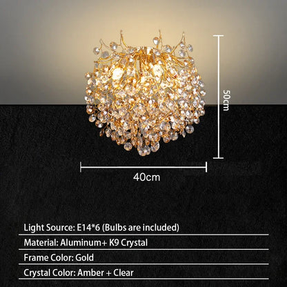 Modern Living Room LED Crystal Gold Large Chandelier Kitchen Long Pendant Lamp