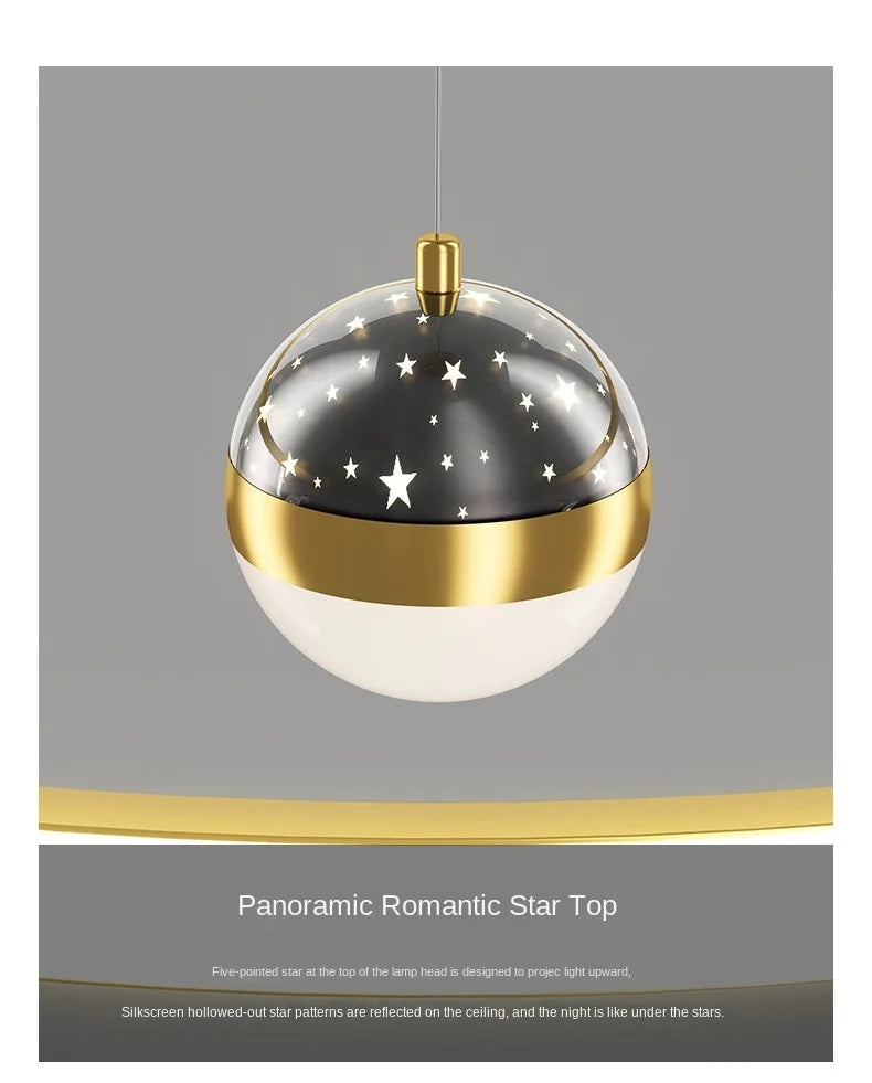 Ring Chandelier with Moon Stars Creative Black/Gold Ring Circle LED Chandelier for Bedroom Dining Room