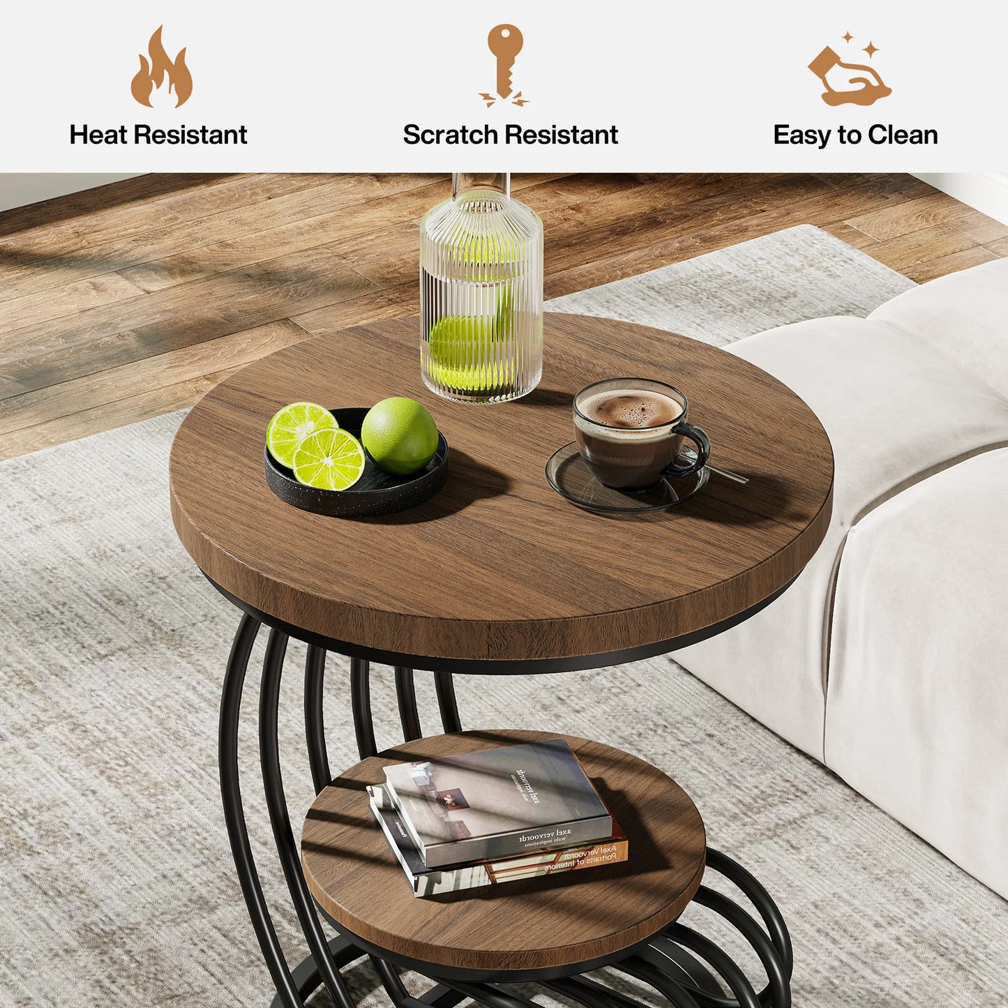 Tribesigns Gold Round End Table: 2 Tiers Faux Marble Side Table with Storage Shelf