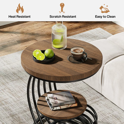 Tribesigns Gold Round End Table: 2 Tiers Faux Marble Side Table with Storage Shelf