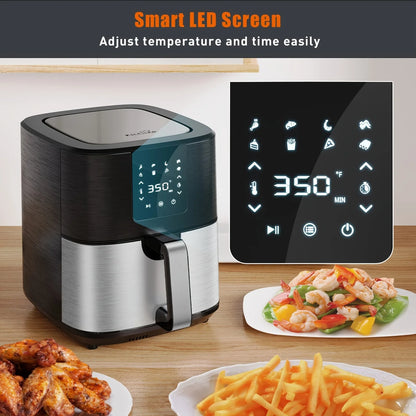 KitCook Large, 1500W 7QT AirFryer, Adjustable Temperature 100-400°F, 8 Presets Menu, Digital Touch Screen