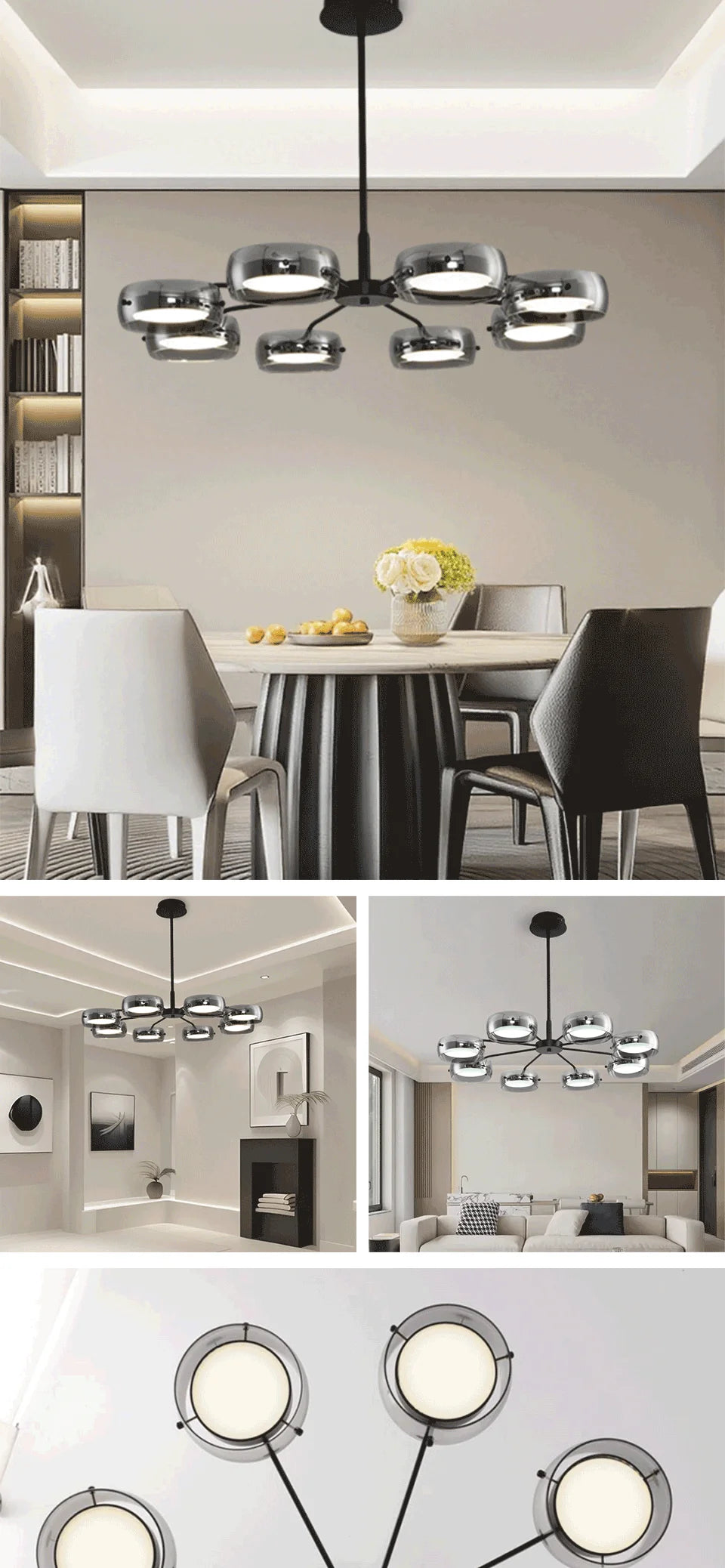LED Modern Chandelier  With Remote Control 3 Pendant, Minimalist Dining Table Pendant Lights