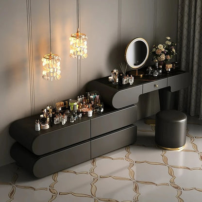 Bedroom Dressing Table Dresser Makeup Mirror Storage Cabinet Light, Luxury Premium Vanity Desk Toiletries Table