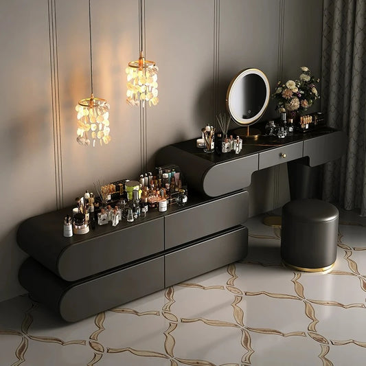 Bedroom Dressing Table Dresser Makeup Mirror Storage Cabinet Light, Luxury Premium Vanity Desk Toiletries Table
